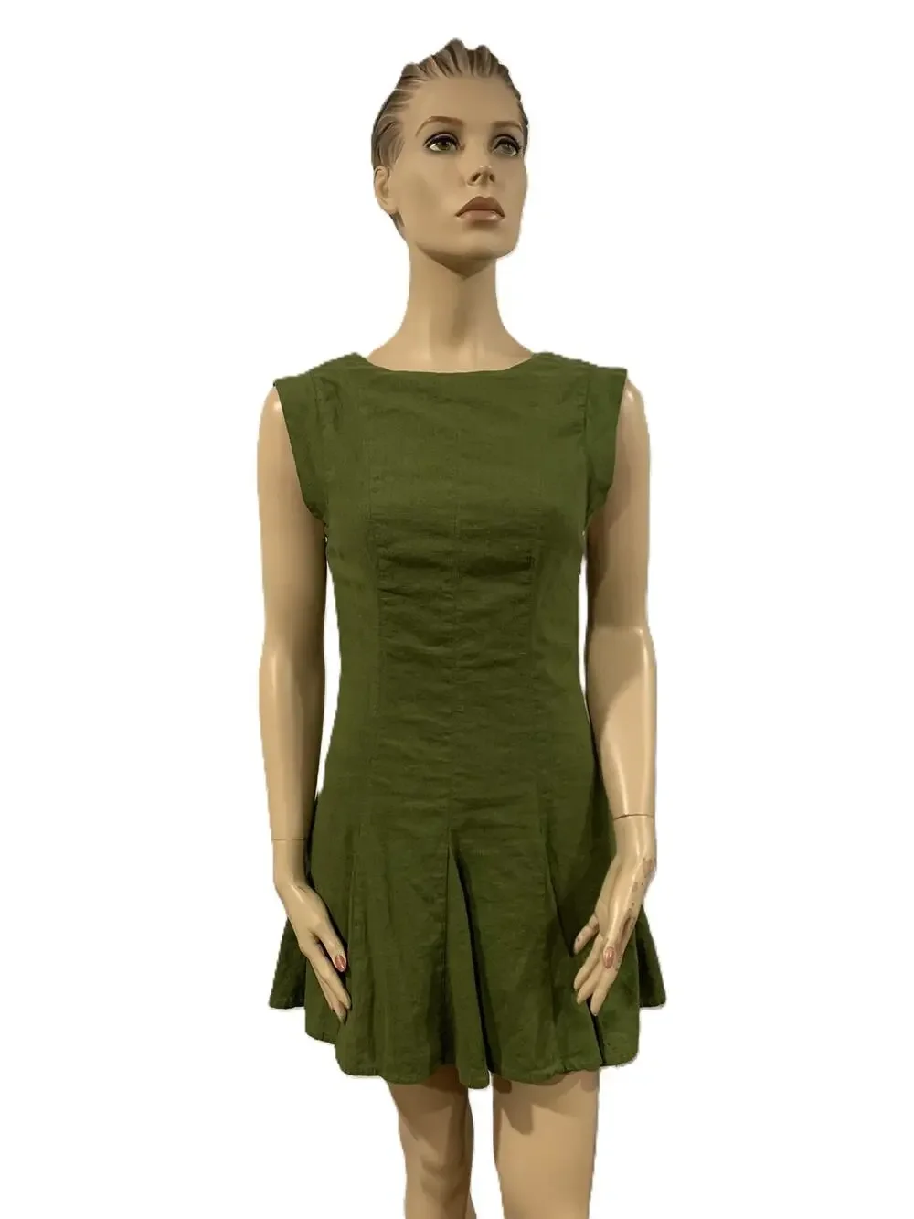Abercrombie & Fitch Mini Dress Army Green Flare Bottom V-Back Size Small